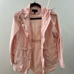 J. Crew Pink Utility Jacket with Hood and Drawstring Waist